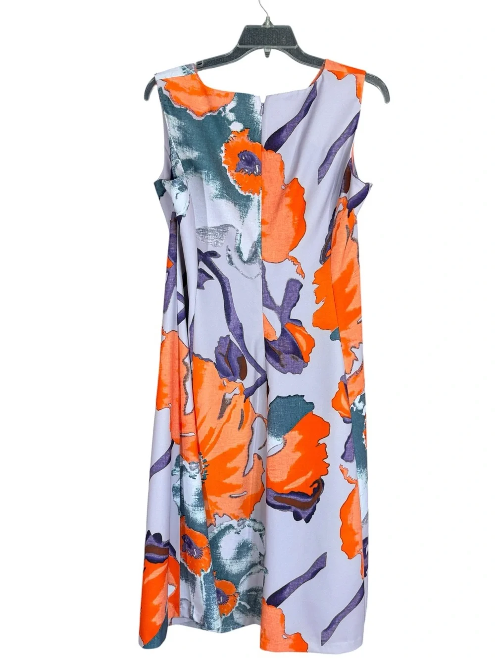 J. Peterman Floral Bloom A-Line Midi Dress Orange Gray Purple Size 20